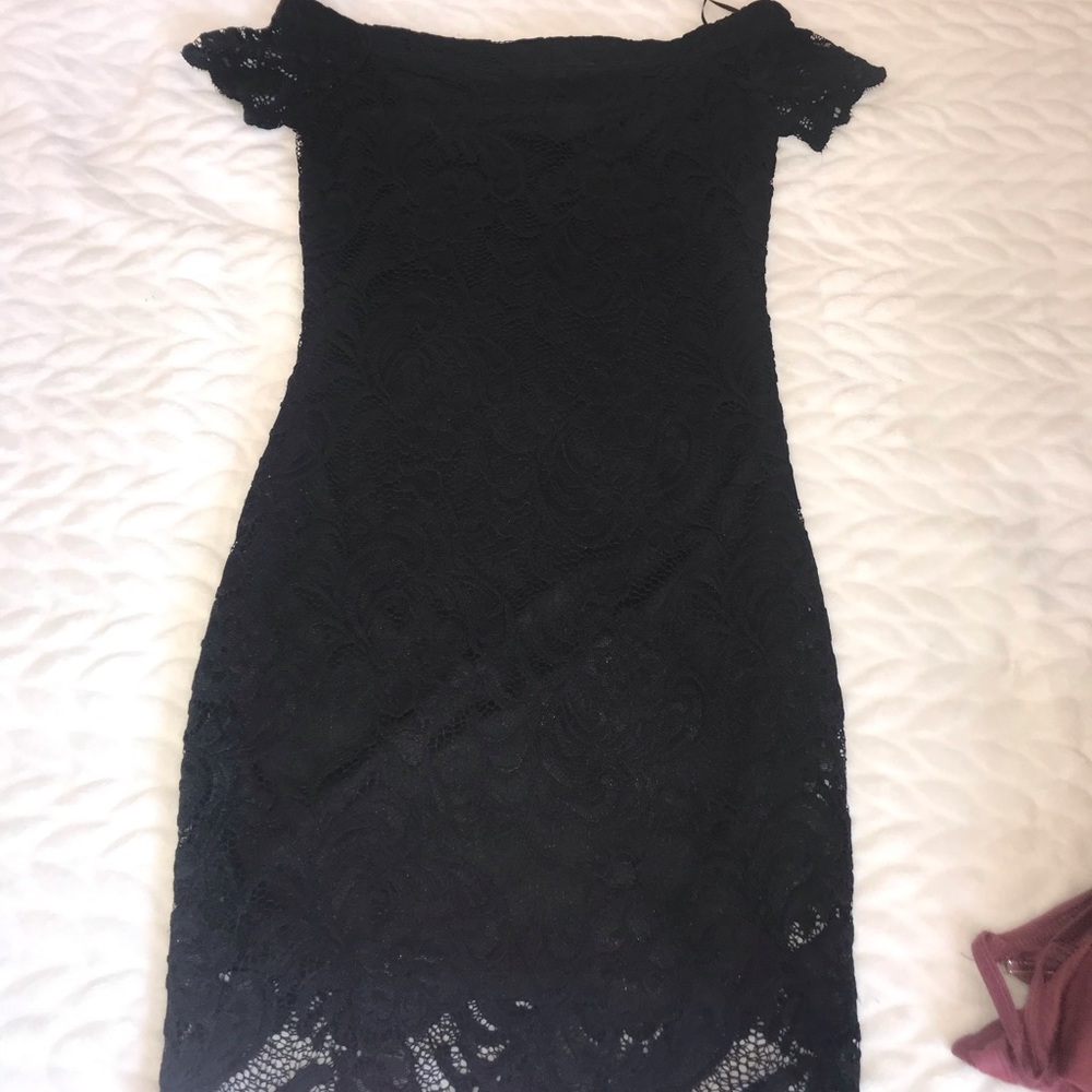 Off the shoulder black lace dress